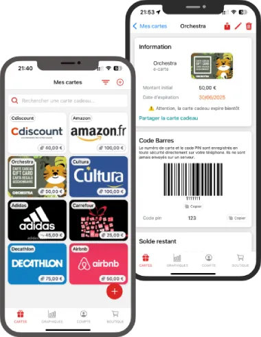 Gift Card manager application mockups
